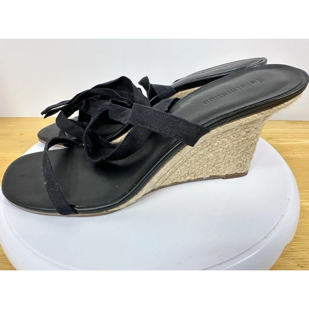 REFORMATION Alessa Lace-up Espadrille Wedge Heels BLACK Sz 10 Stylish Boho